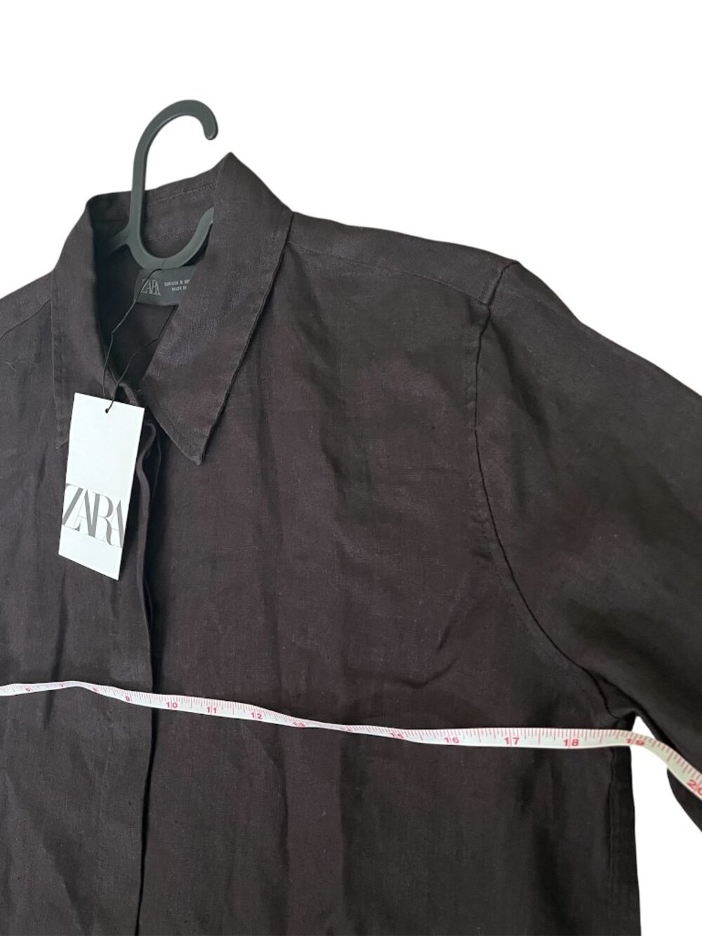 Zara ZW 100% Linen Brown Co‑Ord Set Shirt & Palazzo Pants Size Small Summer NWT - Picture 9 of 16